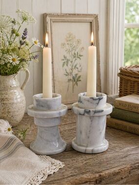 Vintage Marble footed candle holders Set of 2